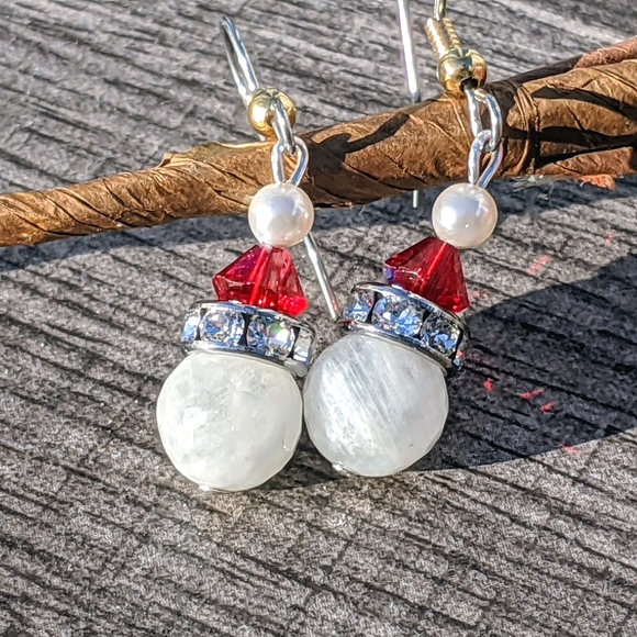 Christmas Santa Moonstone Earrings - Picture 1 of 3